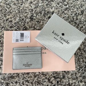 Kate Spade Slim Cardholder Silver Glitter in a Box